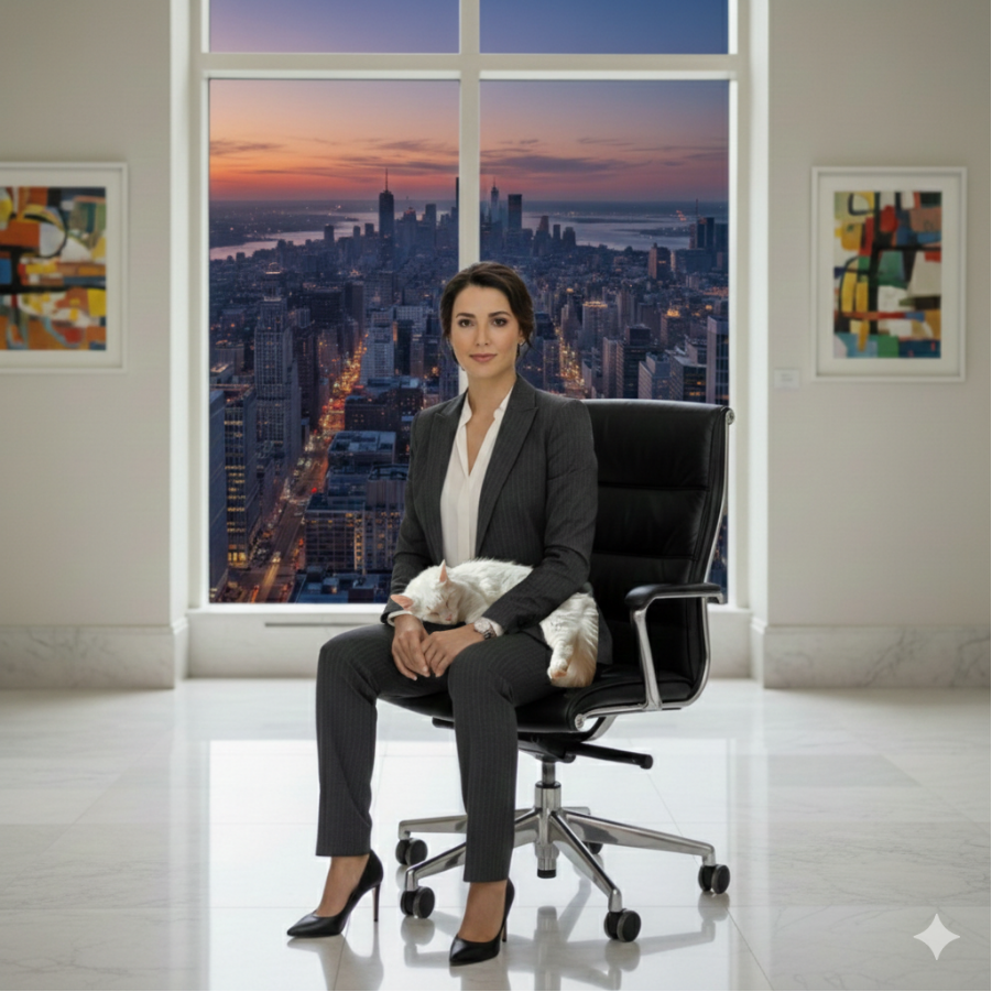 Nano Banana で生成されたネコと女性の画像