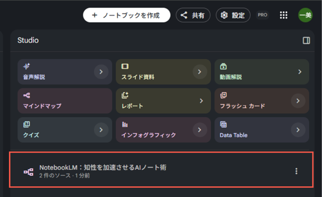 生成されたマインドマップの表示画面