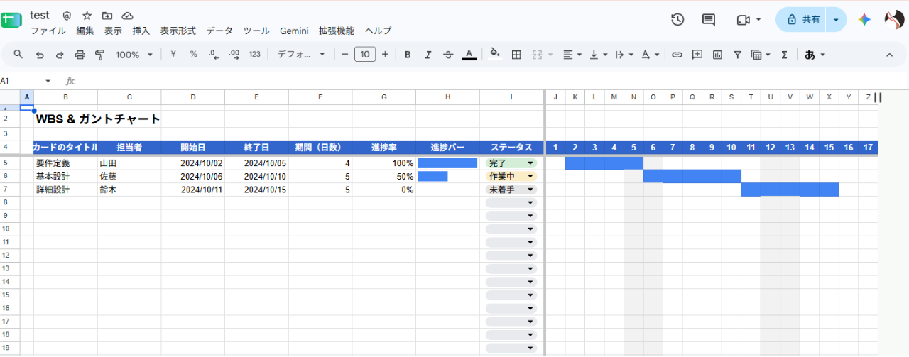 管理項目（担当者・期間・ステータス）の設定