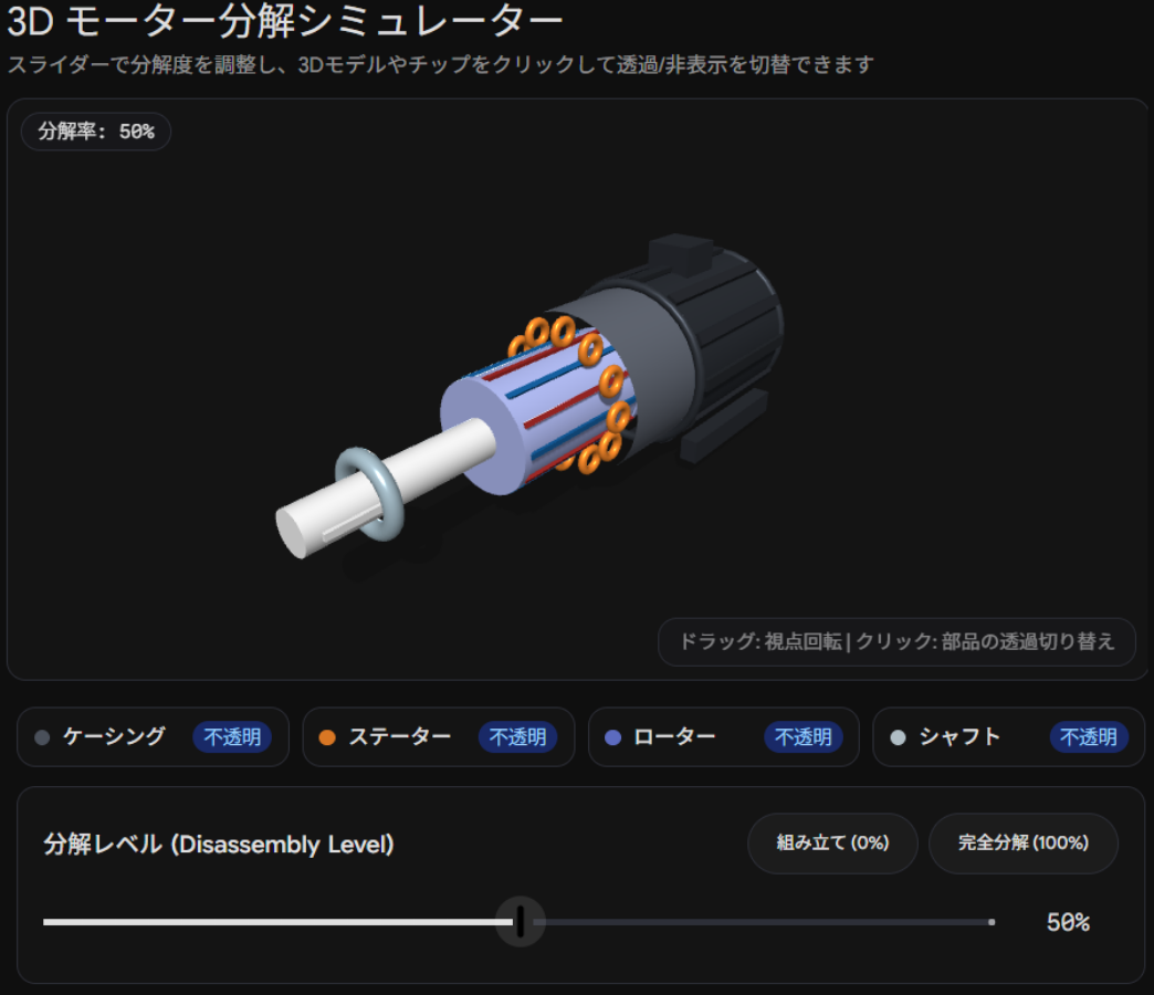 3Dモーター分解シミュレーター