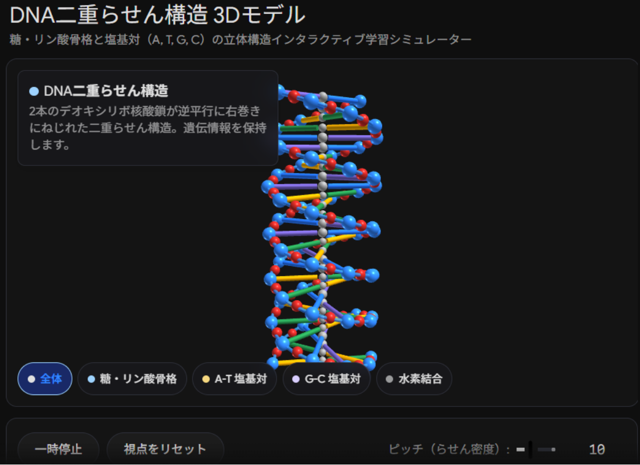 DNA二重らせん構造3Dモデル
